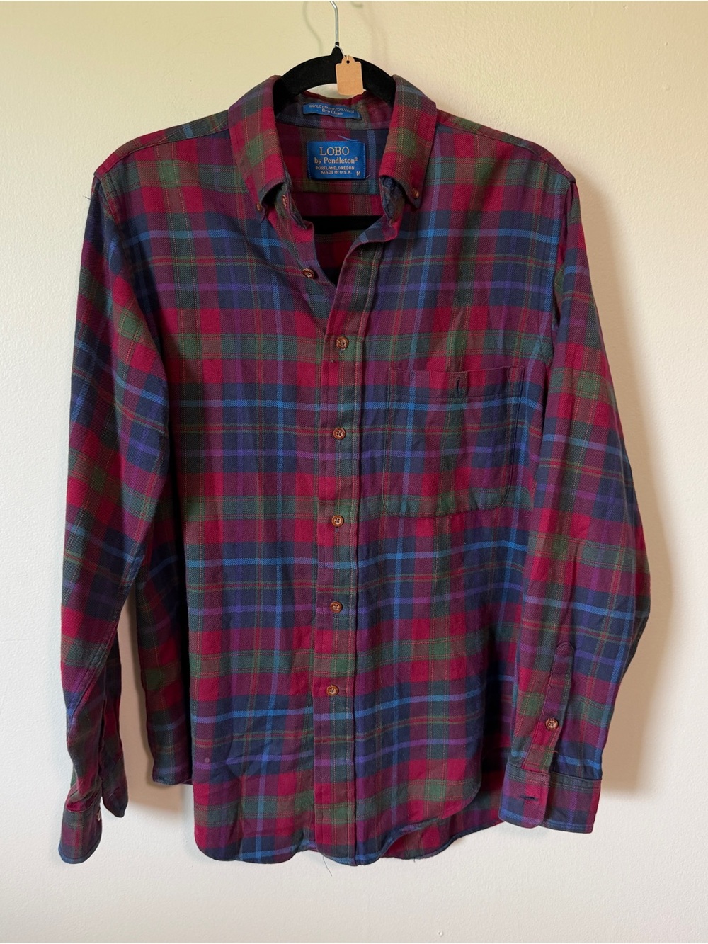 vintage Pendleton LOBO 90s cotton wool red blue button up shirt size medium